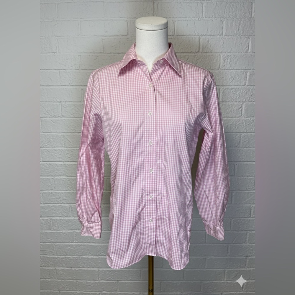 Orvis Womens Wrinkle Resistant Button down Gingham Shirt in pink and white check